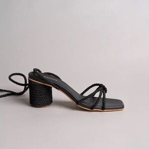 Black Rope-Strap Block Heel Sandal - Kaanas